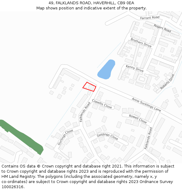 49, FALKLANDS ROAD, HAVERHILL, CB9 0EA: Location map and indicative extent of plot