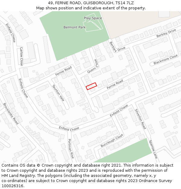 49, FERNIE ROAD, GUISBOROUGH, TS14 7LZ: Location map and indicative extent of plot
