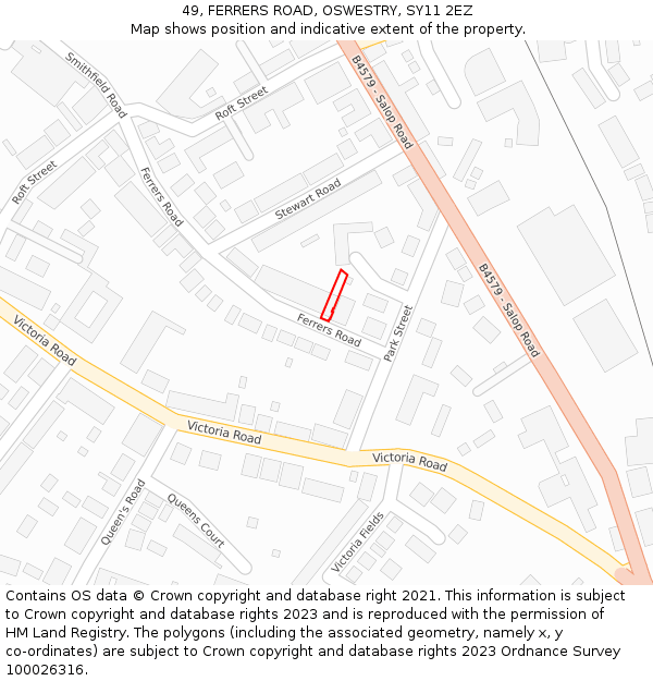 49, FERRERS ROAD, OSWESTRY, SY11 2EZ: Location map and indicative extent of plot