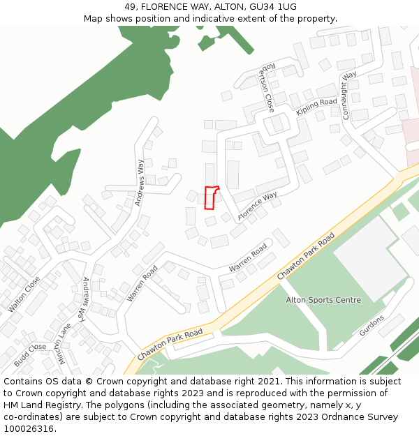 49, FLORENCE WAY, ALTON, GU34 1UG: Location map and indicative extent of plot