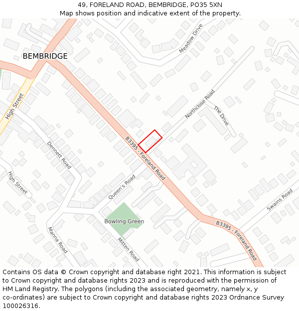 49, FORELAND ROAD, BEMBRIDGE, PO35 5XN: Location map and indicative extent of plot