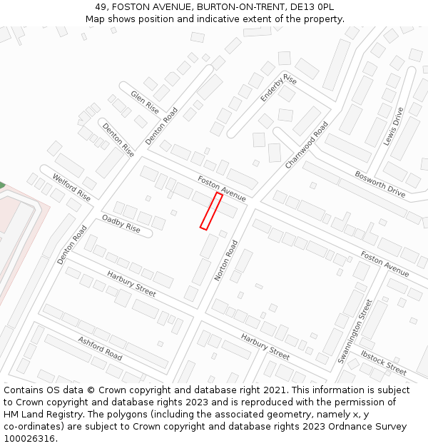 49, FOSTON AVENUE, BURTON-ON-TRENT, DE13 0PL: Location map and indicative extent of plot