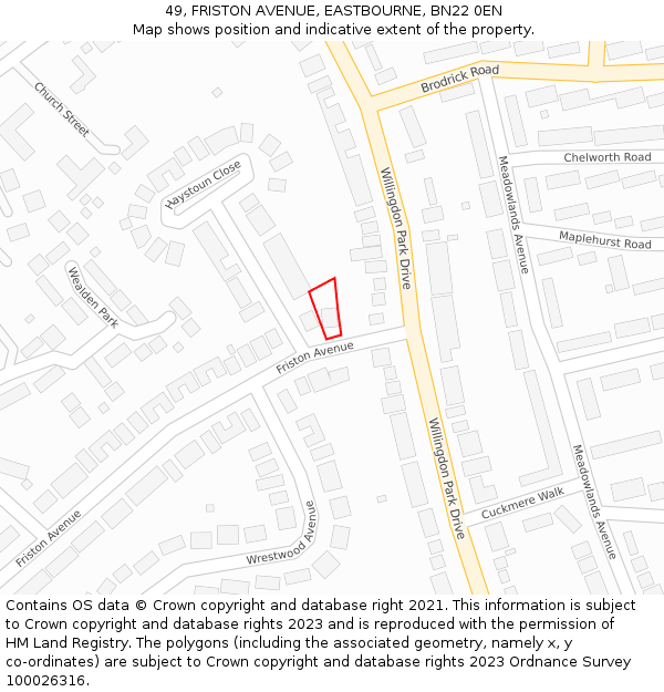 49, FRISTON AVENUE, EASTBOURNE, BN22 0EN: Location map and indicative extent of plot