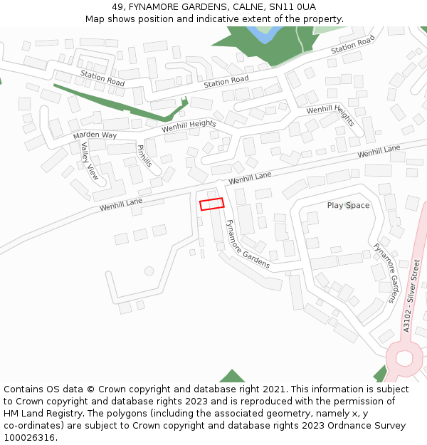49, FYNAMORE GARDENS, CALNE, SN11 0UA: Location map and indicative extent of plot