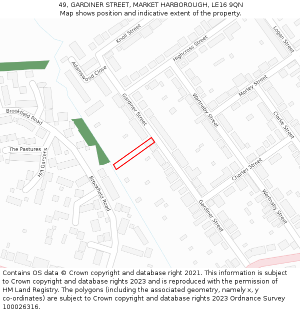 49, GARDINER STREET, MARKET HARBOROUGH, LE16 9QN: Location map and indicative extent of plot