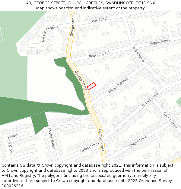 49, GEORGE STREET, CHURCH GRESLEY, SWADLINCOTE, DE11 9NX: Location map and indicative extent of plot