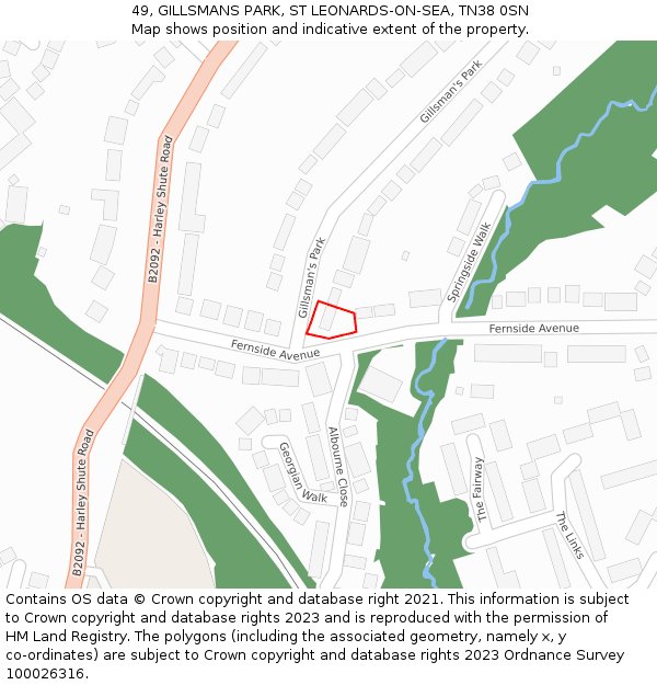 49, GILLSMANS PARK, ST LEONARDS-ON-SEA, TN38 0SN: Location map and indicative extent of plot