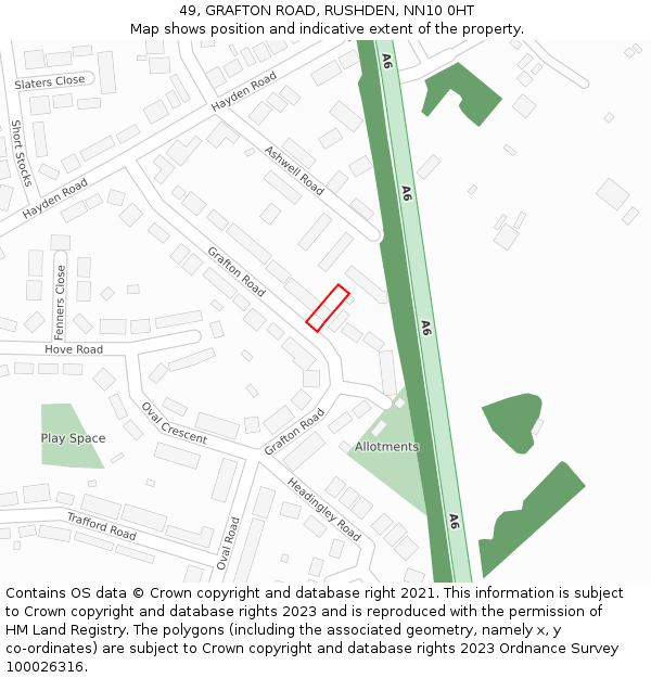 49, GRAFTON ROAD, RUSHDEN, NN10 0HT: Location map and indicative extent of plot