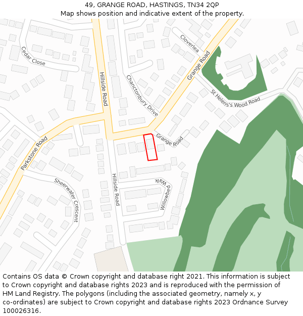 49, GRANGE ROAD, HASTINGS, TN34 2QP: Location map and indicative extent of plot