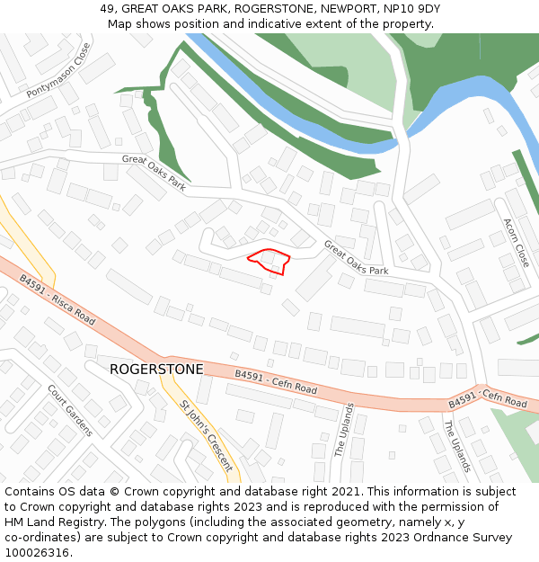 49, GREAT OAKS PARK, ROGERSTONE, NEWPORT, NP10 9DY: Location map and indicative extent of plot