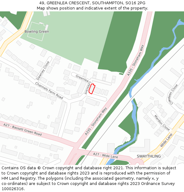 49, GREENLEA CRESCENT, SOUTHAMPTON, SO16 2PG: Location map and indicative extent of plot
