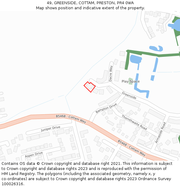 49, GREENSIDE, COTTAM, PRESTON, PR4 0WA: Location map and indicative extent of plot