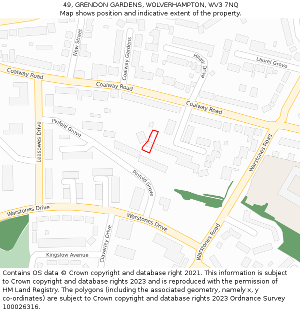 49, GRENDON GARDENS, WOLVERHAMPTON, WV3 7NQ: Location map and indicative extent of plot