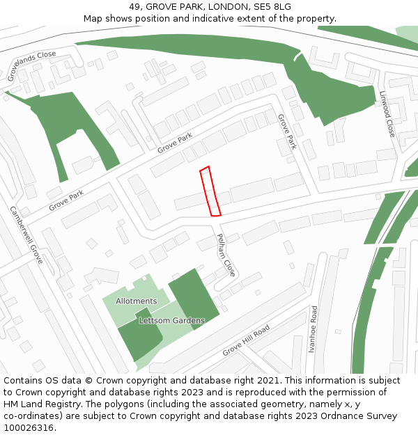 49, GROVE PARK, LONDON, SE5 8LG: Location map and indicative extent of plot