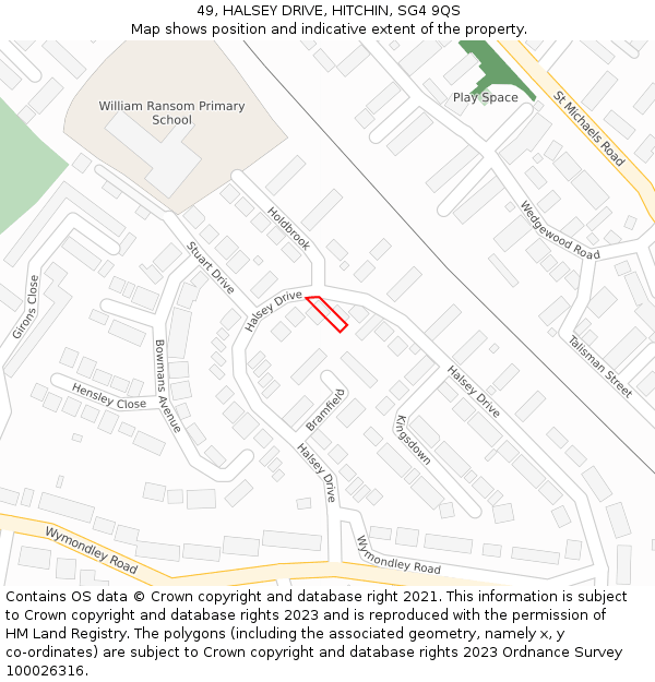 49, HALSEY DRIVE, HITCHIN, SG4 9QS: Location map and indicative extent of plot