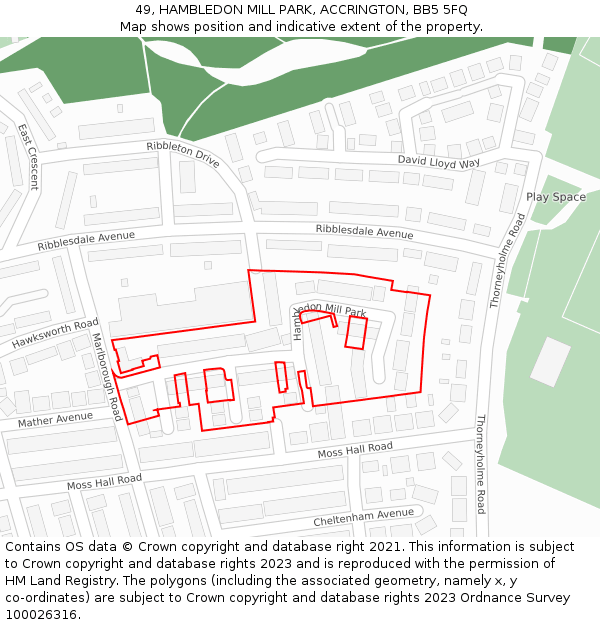 49, HAMBLEDON MILL PARK, ACCRINGTON, BB5 5FQ: Location map and indicative extent of plot