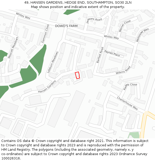 49, HANSEN GARDENS, HEDGE END, SOUTHAMPTON, SO30 2LN: Location map and indicative extent of plot