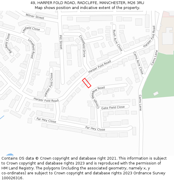 49, HARPER FOLD ROAD, RADCLIFFE, MANCHESTER, M26 3RU: Location map and indicative extent of plot
