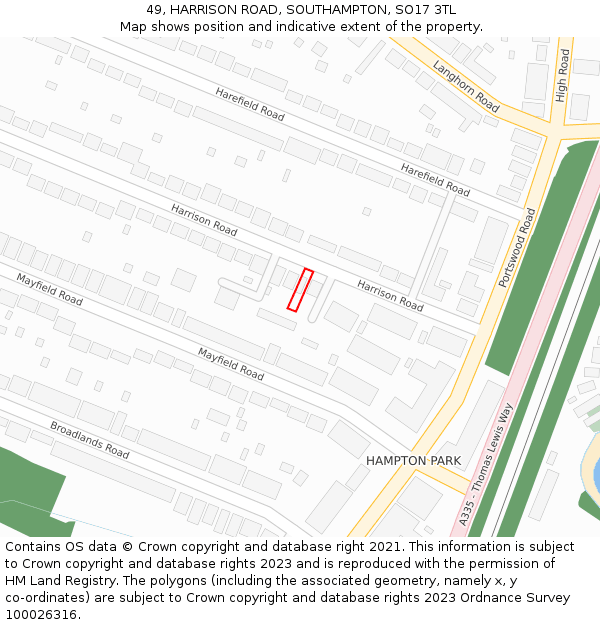 49, HARRISON ROAD, SOUTHAMPTON, SO17 3TL: Location map and indicative extent of plot