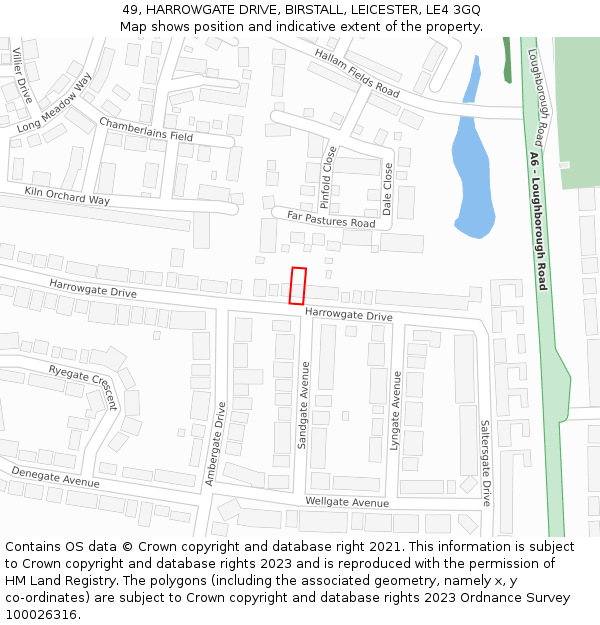 49, HARROWGATE DRIVE, BIRSTALL, LEICESTER, LE4 3GQ: Location map and indicative extent of plot