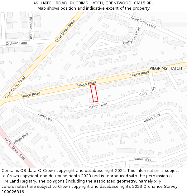 49, HATCH ROAD, PILGRIMS HATCH, BRENTWOOD, CM15 9PU: Location map and indicative extent of plot