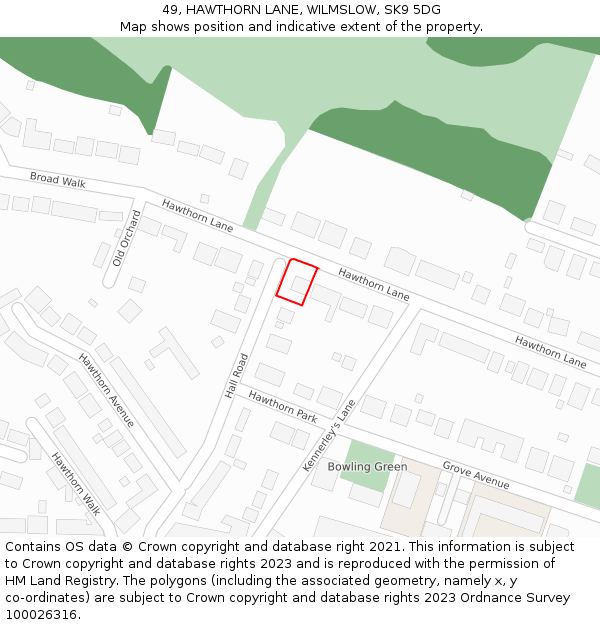 49, HAWTHORN LANE, WILMSLOW, SK9 5DG: Location map and indicative extent of plot