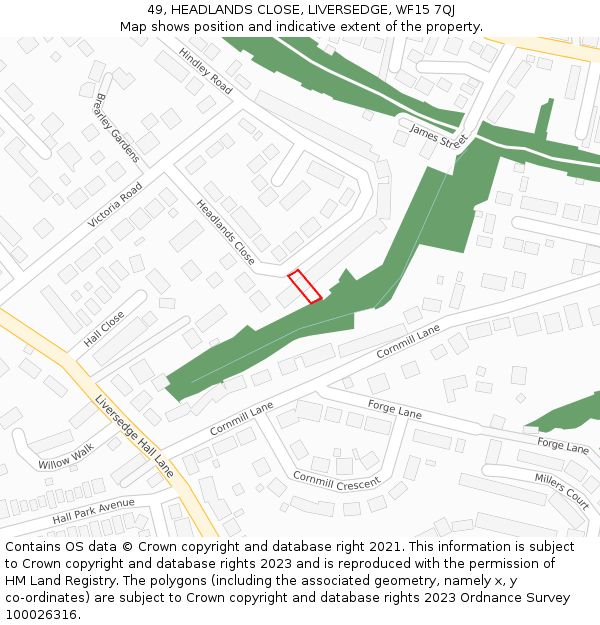 49, HEADLANDS CLOSE, LIVERSEDGE, WF15 7QJ: Location map and indicative extent of plot