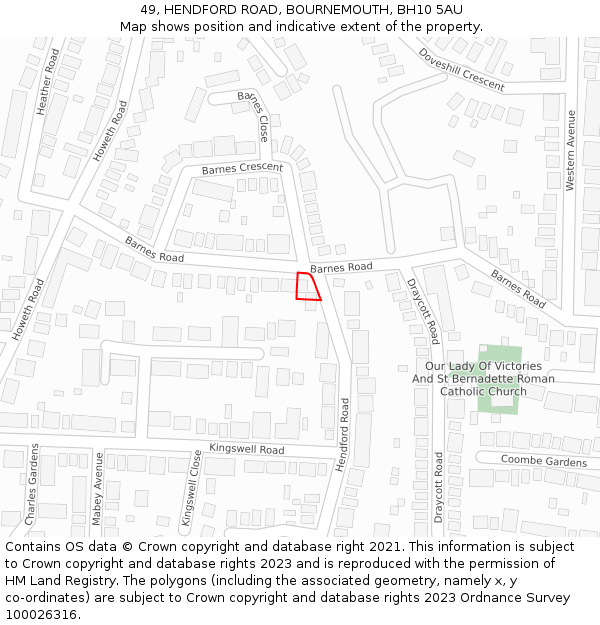49, HENDFORD ROAD, BOURNEMOUTH, BH10 5AU: Location map and indicative extent of plot