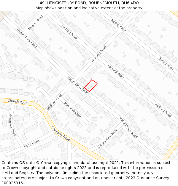49, HENGISTBURY ROAD, BOURNEMOUTH, BH6 4DQ: Location map and indicative extent of plot