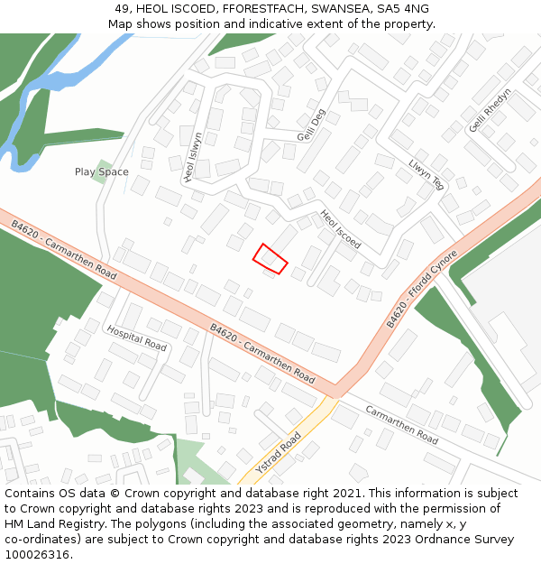 49, HEOL ISCOED, FFORESTFACH, SWANSEA, SA5 4NG: Location map and indicative extent of plot