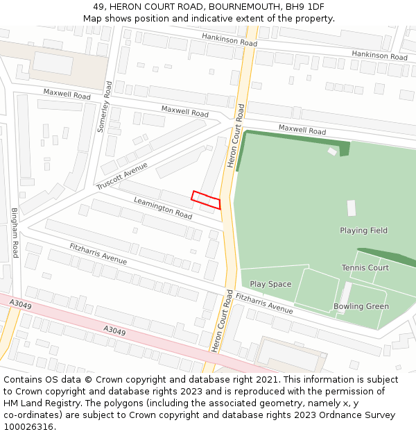 49, HERON COURT ROAD, BOURNEMOUTH, BH9 1DF: Location map and indicative extent of plot