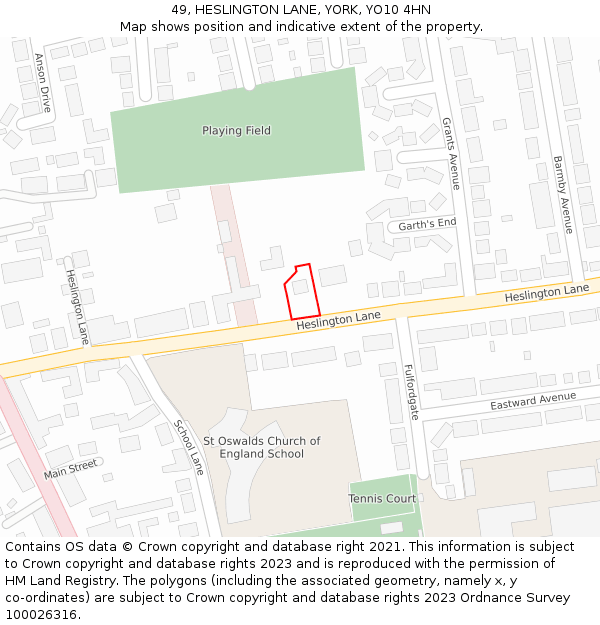 49, HESLINGTON LANE, YORK, YO10 4HN: Location map and indicative extent of plot