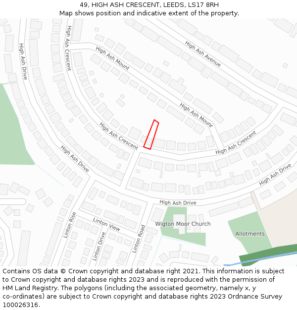 49, HIGH ASH CRESCENT, LEEDS, LS17 8RH: Location map and indicative extent of plot