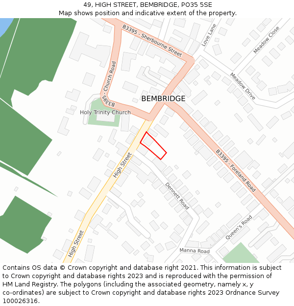 49, HIGH STREET, BEMBRIDGE, PO35 5SE: Location map and indicative extent of plot
