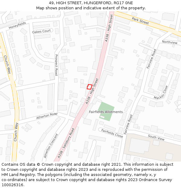 49, HIGH STREET, HUNGERFORD, RG17 0NE: Location map and indicative extent of plot