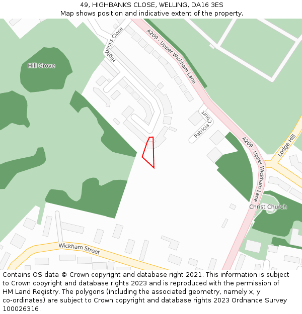 49, HIGHBANKS CLOSE, WELLING, DA16 3ES: Location map and indicative extent of plot