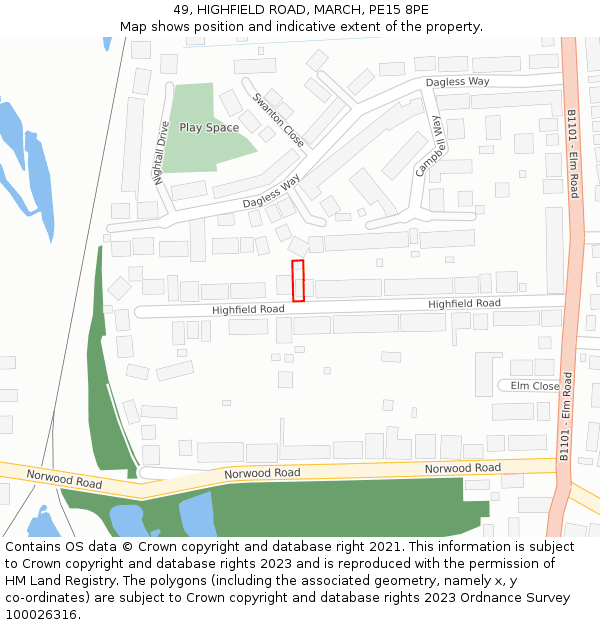 49, HIGHFIELD ROAD, MARCH, PE15 8PE: Location map and indicative extent of plot