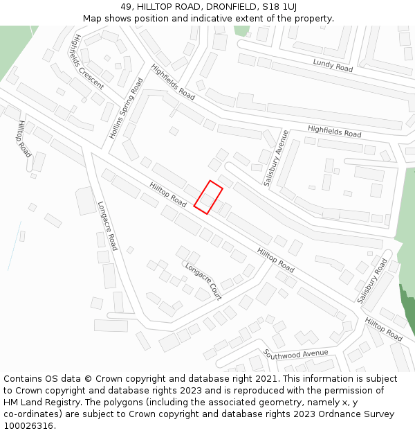 49, HILLTOP ROAD, DRONFIELD, S18 1UJ: Location map and indicative extent of plot
