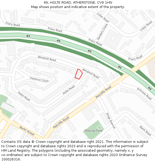49, HOLTE ROAD, ATHERSTONE, CV9 1HN: Location map and indicative extent of plot