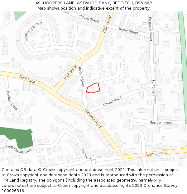 49, HOOPERS LANE, ASTWOOD BANK, REDDITCH, B96 6AP: Location map and indicative extent of plot