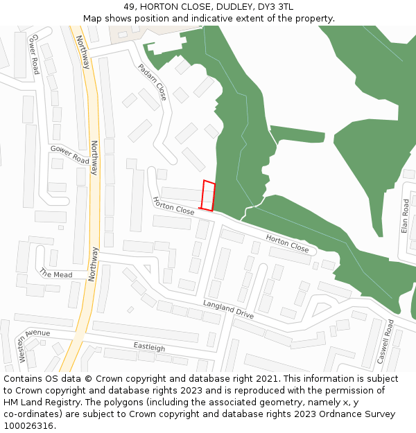 49, HORTON CLOSE, DUDLEY, DY3 3TL: Location map and indicative extent of plot