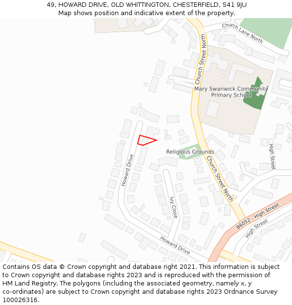 49, HOWARD DRIVE, OLD WHITTINGTON, CHESTERFIELD, S41 9JU: Location map and indicative extent of plot