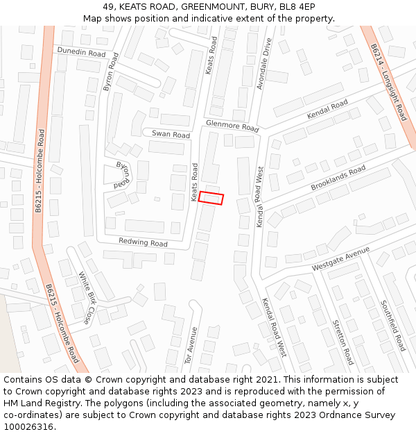49, KEATS ROAD, GREENMOUNT, BURY, BL8 4EP: Location map and indicative extent of plot