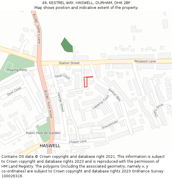 49, KESTREL WAY, HASWELL, DURHAM, DH6 2BF: Location map and indicative extent of plot