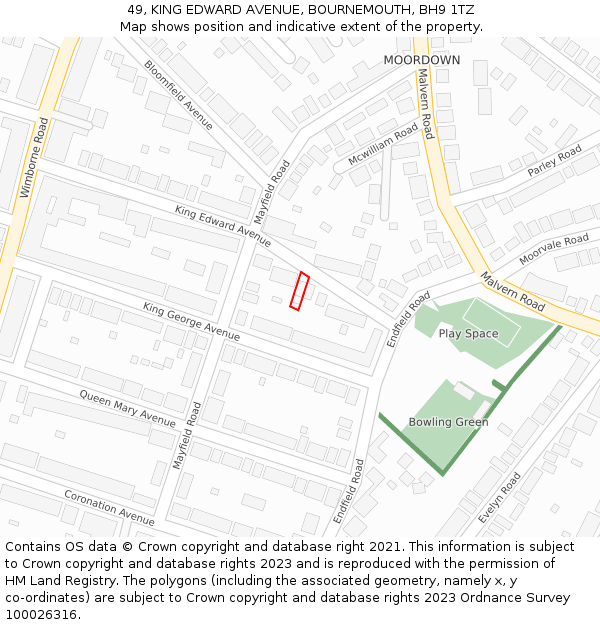 49, KING EDWARD AVENUE, BOURNEMOUTH, BH9 1TZ: Location map and indicative extent of plot