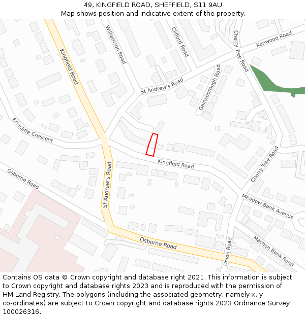 49, KINGFIELD ROAD, SHEFFIELD, S11 9AU: Location map and indicative extent of plot