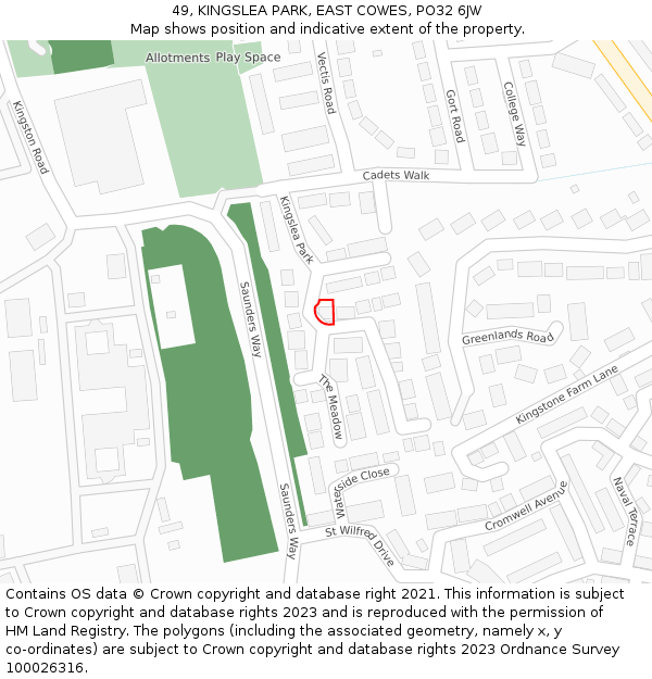 49, KINGSLEA PARK, EAST COWES, PO32 6JW: Location map and indicative extent of plot