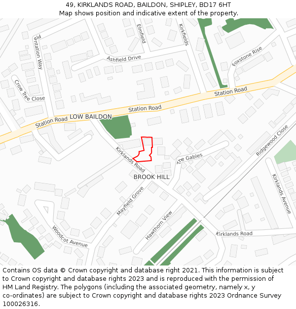49, KIRKLANDS ROAD, BAILDON, SHIPLEY, BD17 6HT: Location map and indicative extent of plot