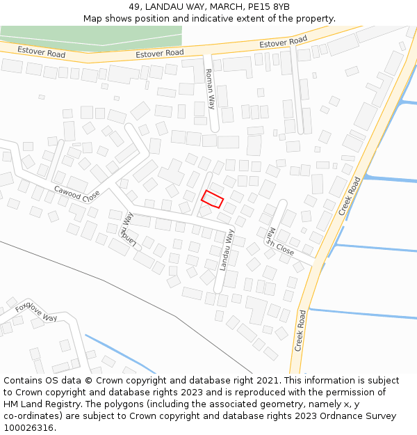 49, LANDAU WAY, MARCH, PE15 8YB: Location map and indicative extent of plot