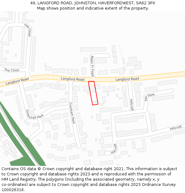 49, LANGFORD ROAD, JOHNSTON, HAVERFORDWEST, SA62 3PX: Location map and indicative extent of plot